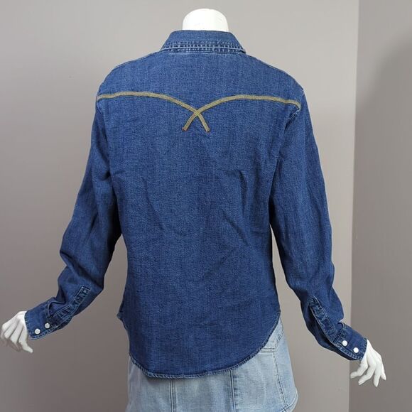 Levis blue stretch denim snap button shirt size medium. - Picture 7 of 7
